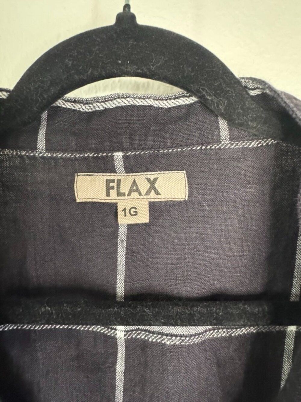 FLAX 100% Linen Windowpane Tunic Dress Charcoal Black 1G Made Lithuania - Picture 3 of 13
